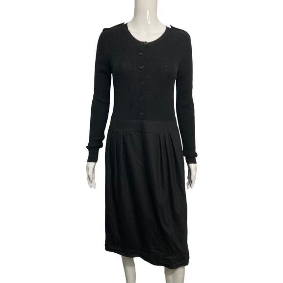 BURBERRY Black Knit Wool Knee Length Long Sleeve Straight Dress Size 8 - Picture 1 of 6